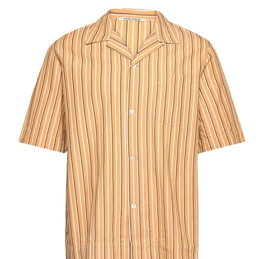 NWT Wood Wood Japan Men's Johan dobby stripe Cuban shirt.